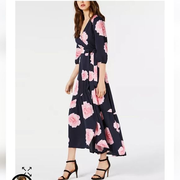 Bar III Floral Print Flounce Wrap Dress Maxi Length Size M - Picture 3 of 13